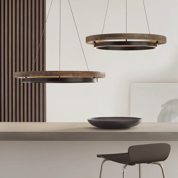 Elegance Unveiled 30'' Matte Black & Weathered Oak LED Chandelier
