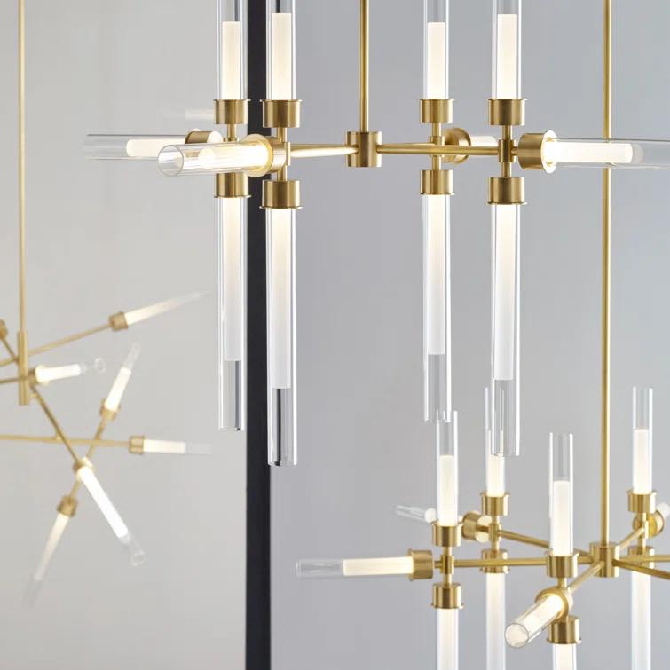 Luminous Elegance 12-Light LED Chandelier in Natural Brass