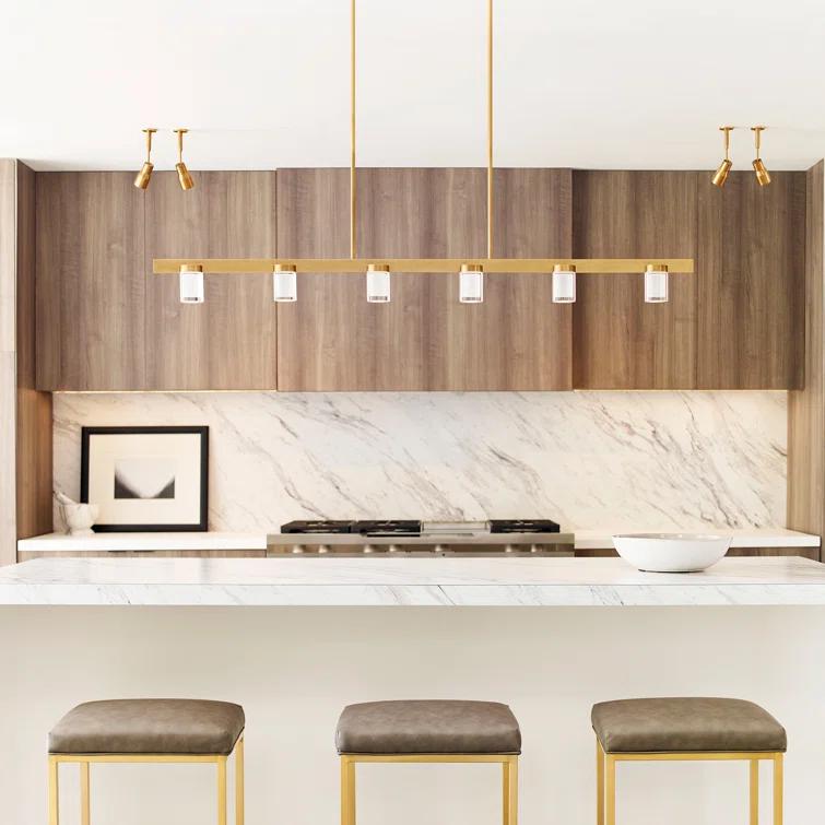 Natural Brass Crystal LED 6-Light Island Pendant