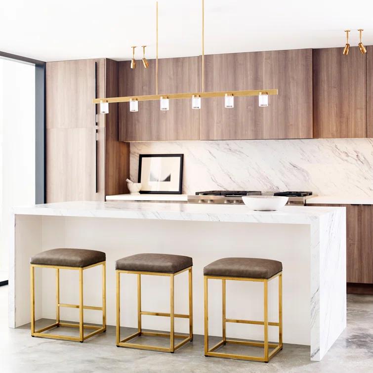 Natural Brass Crystal LED 6-Light Island Pendant