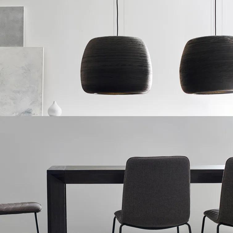 Elegant Black Ceramic Drum Pendant Light with Adjustable Cord