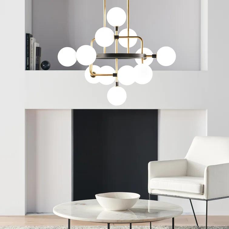 Elegant Brass Viaggio 12-Light LED Chandelier with Opal Glass Globes
