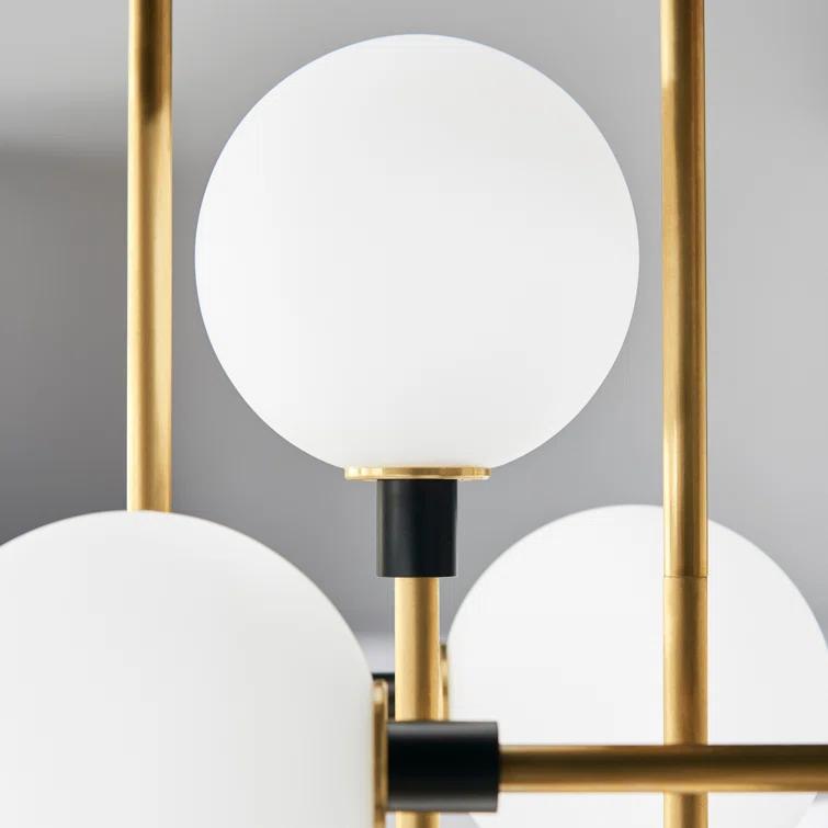 Elegant Brass Viaggio 12-Light LED Chandelier with Opal Glass Globes