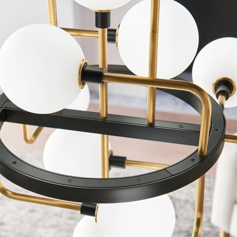 Elegant Brass Viaggio 12-Light LED Chandelier with Opal Glass Globes