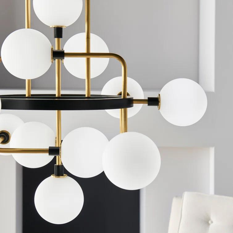 Elegant Brass Viaggio 12-Light LED Chandelier with Opal Glass Globes