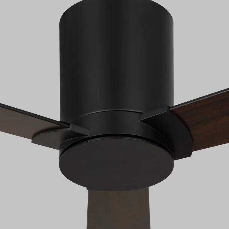 Monte Carlo 3RZHR52MBK Rozzen Hugger 52" Black Ceiling Fan with Remote Control, Reversible DC Motor, Damp Rated, 3 Reversible Blades (Midnight Black and American Walnut)