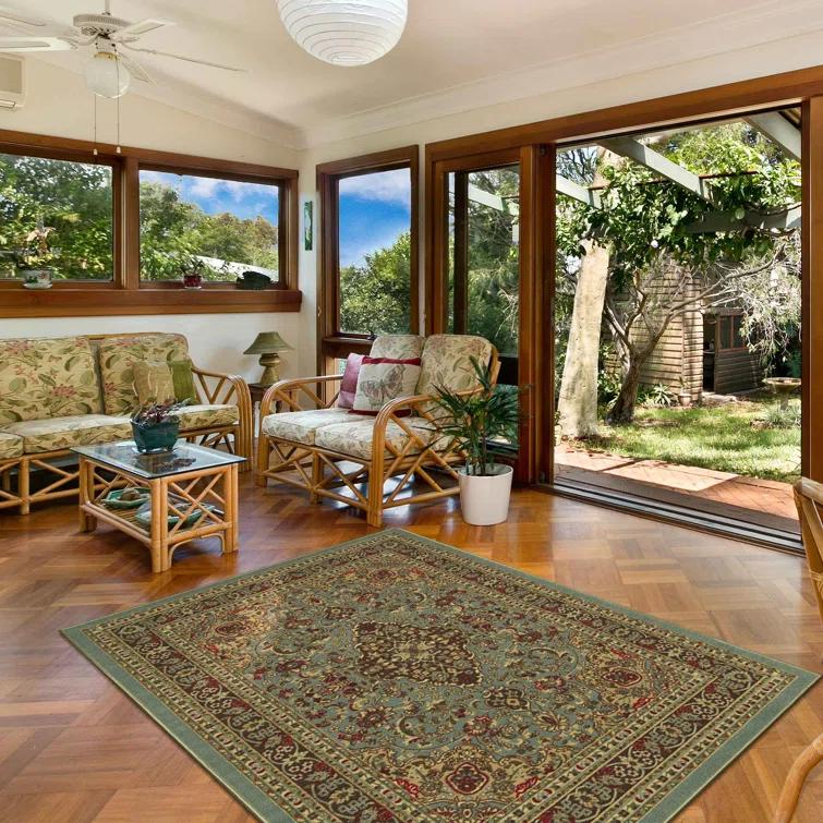 Ottohome Non-Slip Medallion Oriental Area Rug For Living Room, Hallway, Entryway Rug, Dark Red