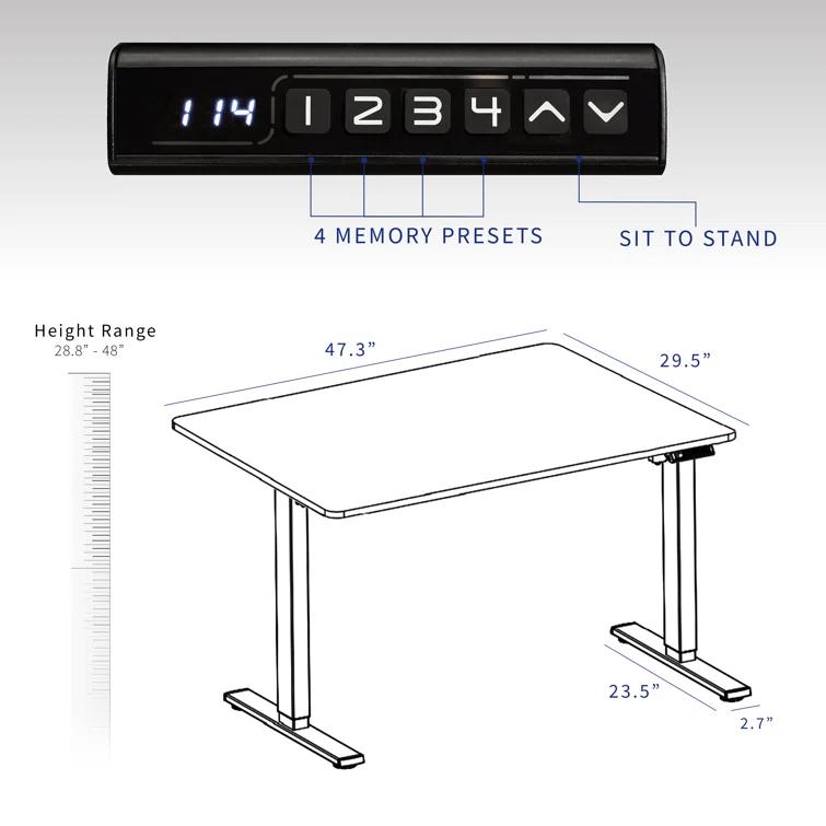 VIVO Single Motor Electric Desk with Push Button Memory Controller