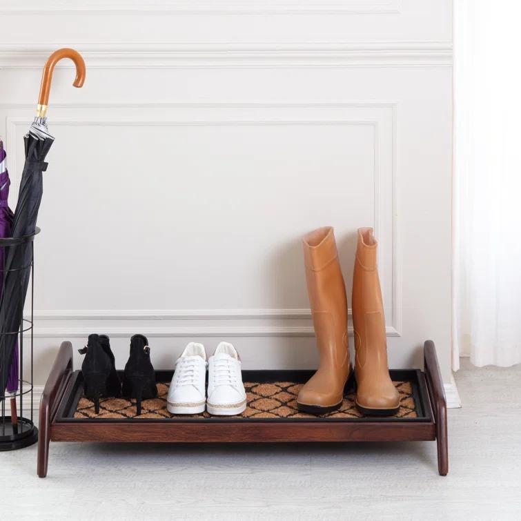 Solid Wood Boot Tray with Non-Slip Base – Waterproof Shoe Storage Cabinet for Entryway, Mudroom & Hallway