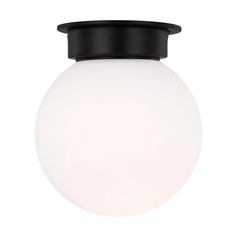 Midnight Black and Milk White Glass Globe Flush Mount Light