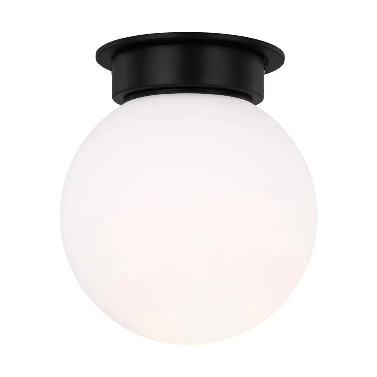Midnight Black and Milk White Glass Globe Flush Mount Light