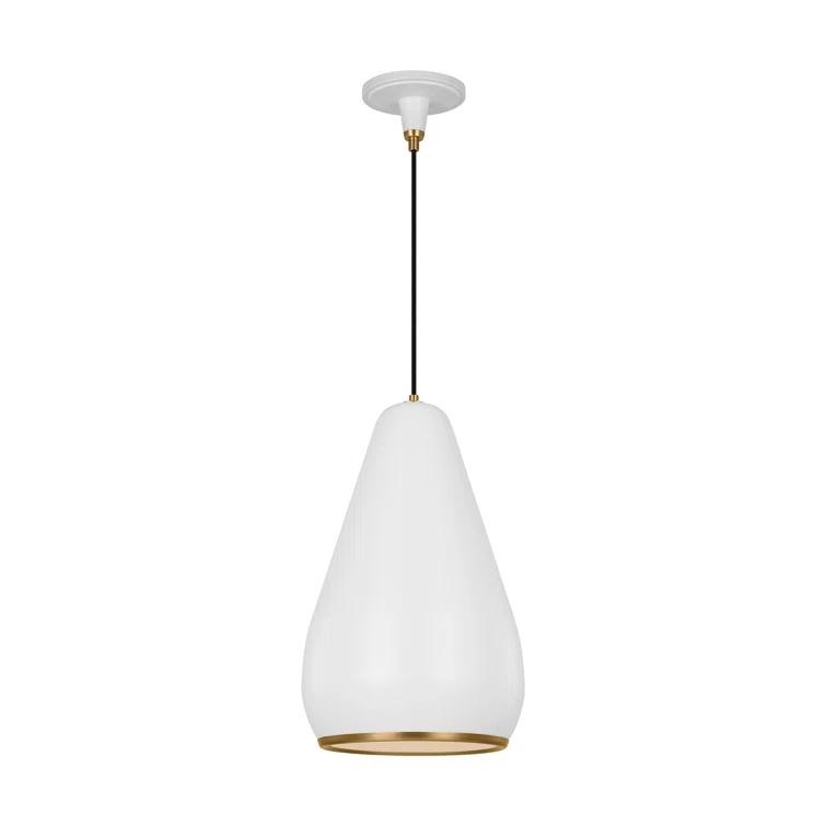 Matte White Teardrop Pendant Light with Aged Iron Steel Shade
