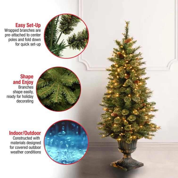 The Holiday Aisle® 4 ft. Glittery Gold Pine Entrance Tree with Clear Lights