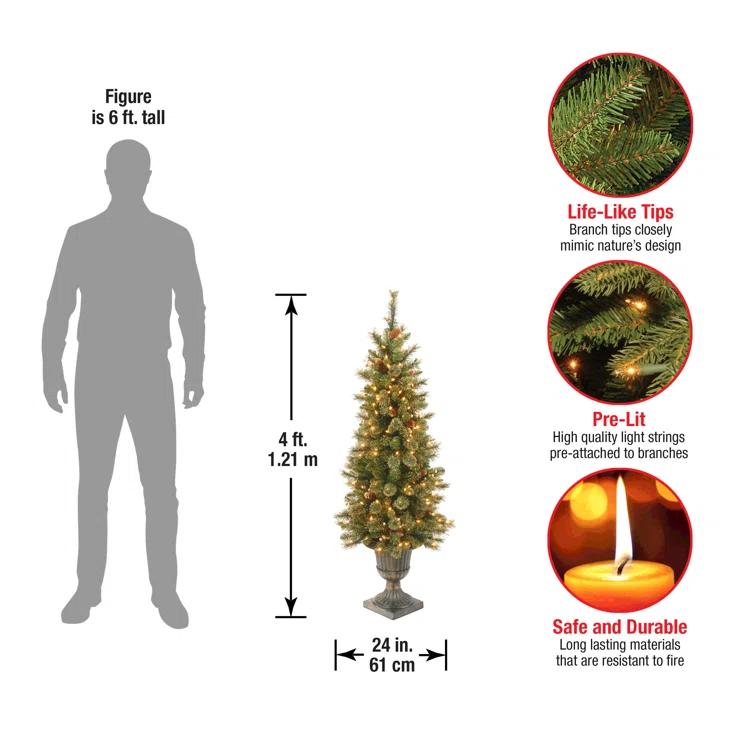 The Holiday Aisle® 4 ft. Glittery Gold Pine Entrance Tree with Clear Lights