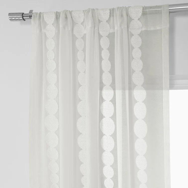 Hershman Embroidered Rod Pocket Sheer Curtains Single Panel Drapes