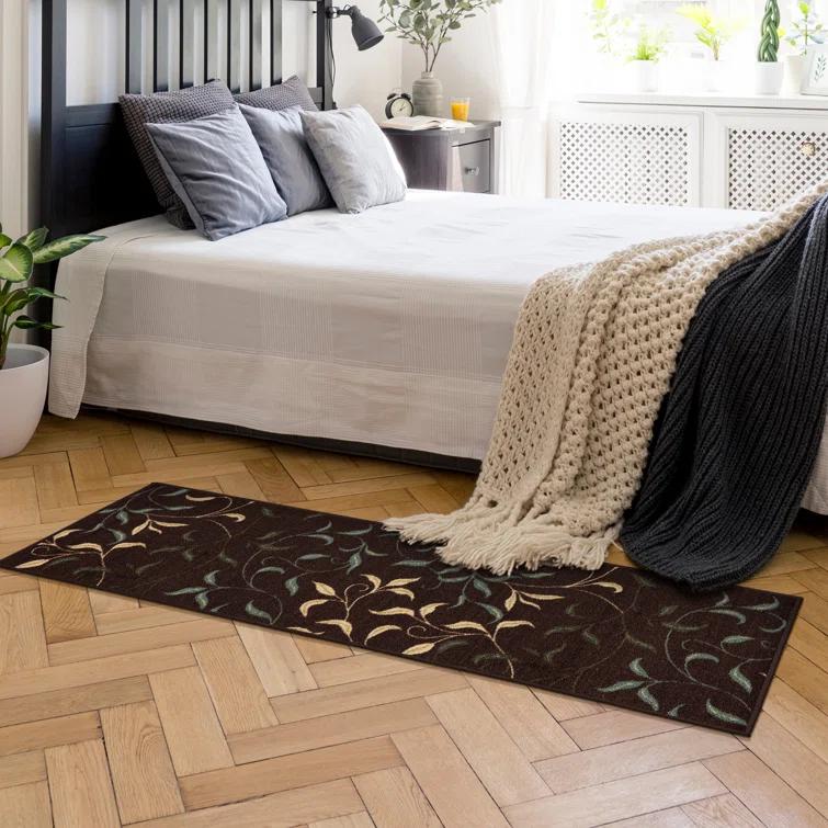 Ottohome Non-Slip Leaves Area Rug For Living Room, Hallway Runner, Entryway Rug, Brown