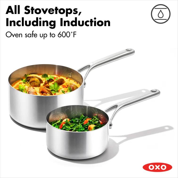 OXO 10pc Mira Tri-Ply Stainless Steel Cookware Set Silver: Dishwasher-Safe, Gas & Induction Compatible, UPC 885837031089
