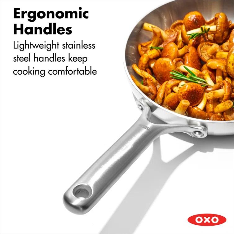 OXO 10pc Mira Tri-Ply Stainless Steel Cookware Set Silver: Dishwasher-Safe, Gas & Induction Compatible, UPC 885837031089