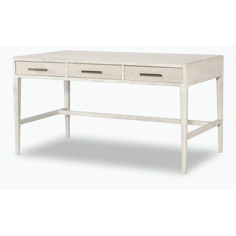 White Wood Desk with Three Drawers and Polished Nickel Pulls