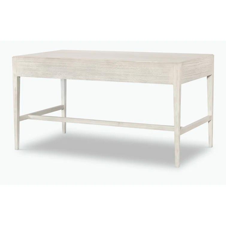 White Wood Desk with Three Drawers and Polished Nickel Pulls
