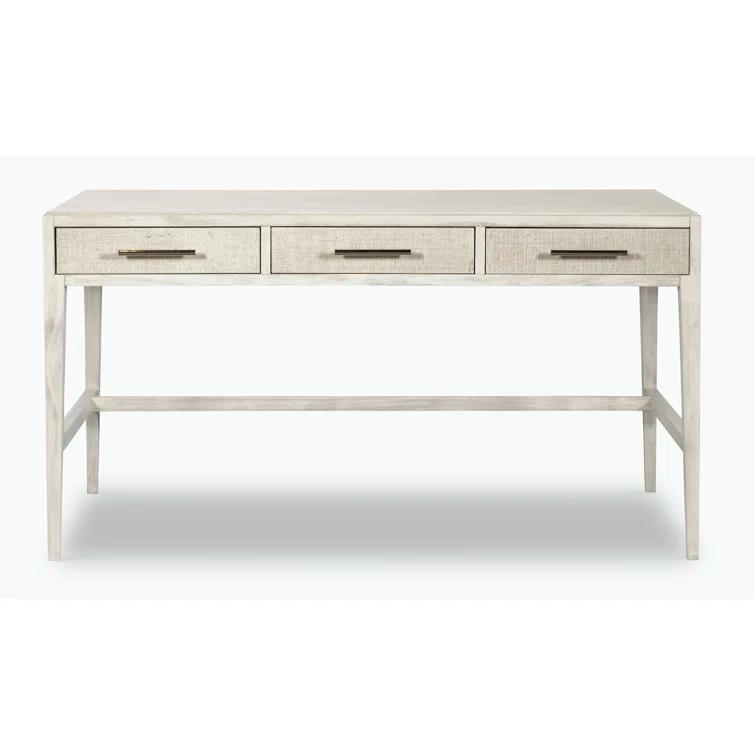 White Wood Desk with Three Drawers and Polished Nickel Pulls