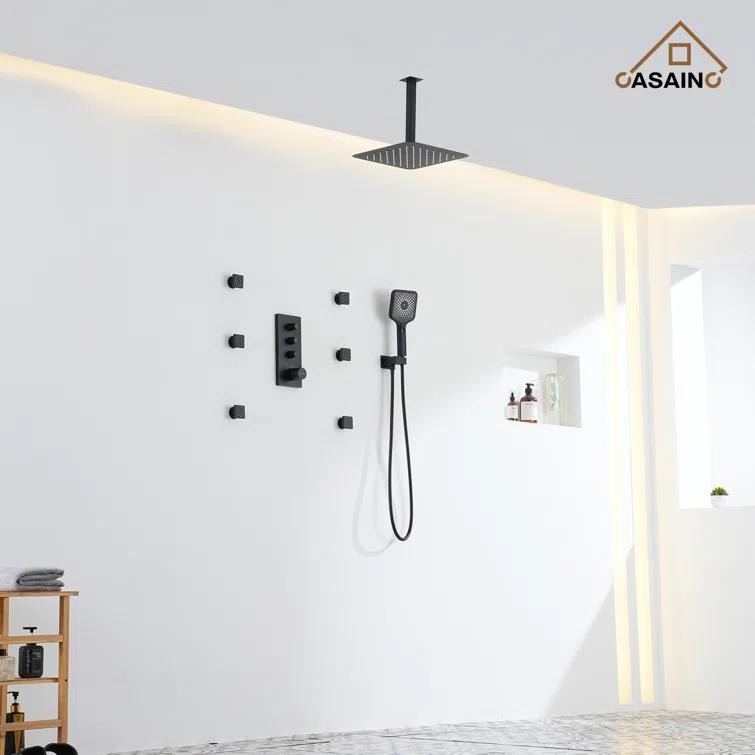 3 Functions 12 Inch Ceiling Mounted Thermostatic Shower System with 6 Body Jets