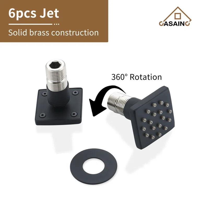 3 Functions 12 Inch Ceiling Mounted Thermostatic Shower System with 6 Body Jets