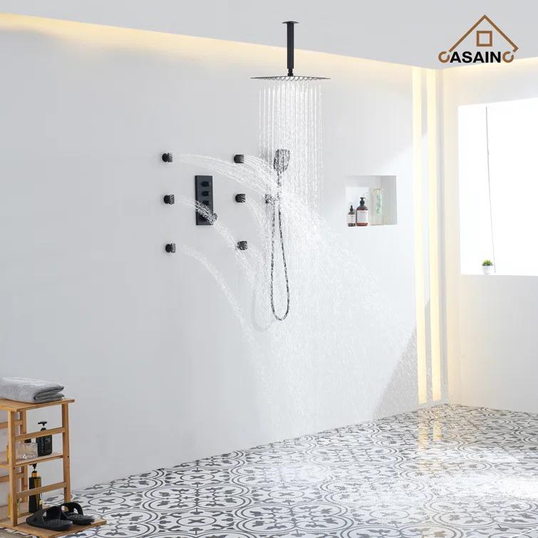 3 Functions 12 Inch Ceiling Mounted Thermostatic Shower System with 6 Body Jets