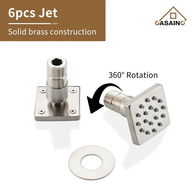 3 Functions 12 Inch Wall Mount Thermostatic Shower System with 6 Body Jets