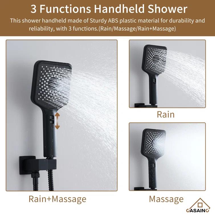 3 Functions 12 Inch Ceiling Mounted Thermostatic Shower System with 6 Body Jets