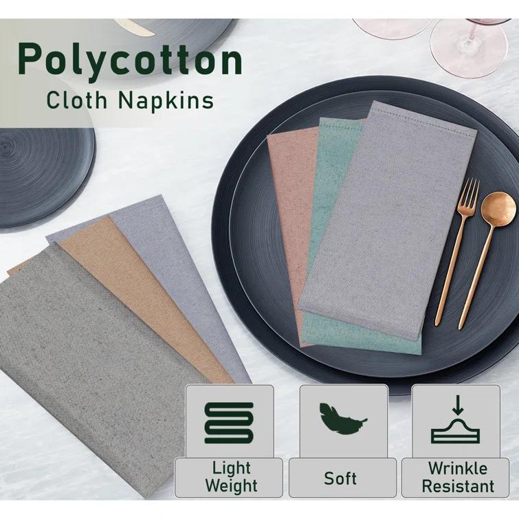 Poly Cotton Square Cloth Napkins Chambray Fabric (Set of 12)