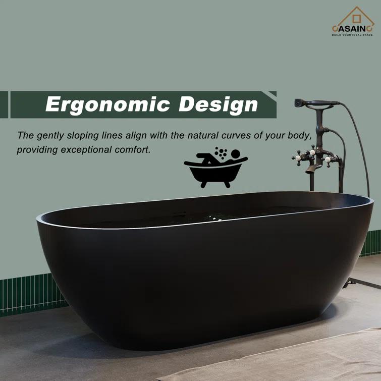 Broadway 59'' x 30'' Freestanding Soaking Solid Surface Bathtub