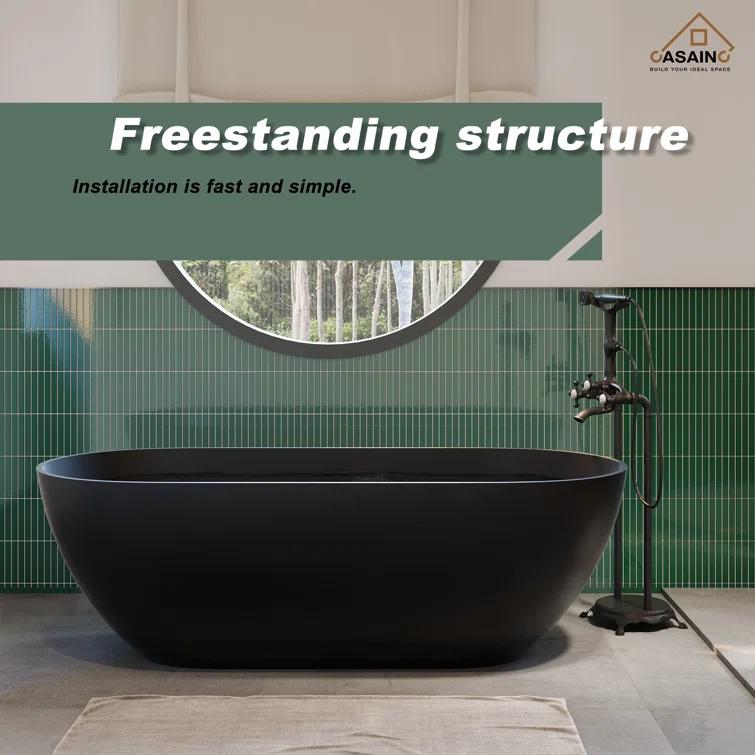 Broadway 59'' x 30'' Freestanding Soaking Solid Surface Bathtub