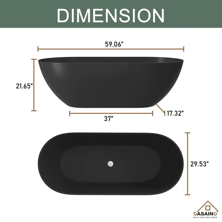 Broadway 59'' x 30'' Freestanding Soaking Solid Surface Bathtub
