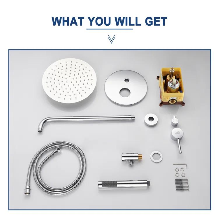 Pressure-Balanced Complete Shower System with 10-Inch Rain Shower Head, Handheld, Rough-in Valve