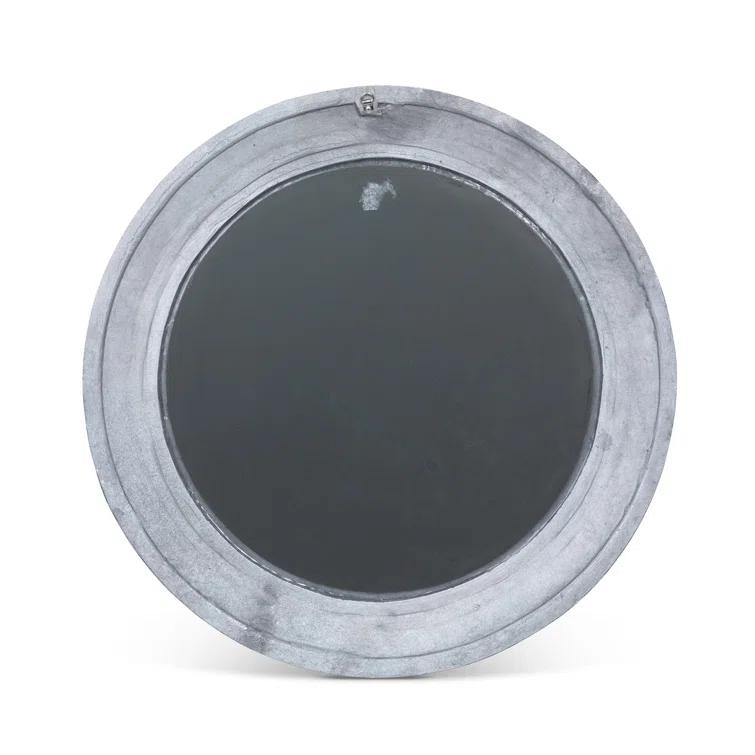 Round Hammered Silver Pewter Mirror with Resin Frame