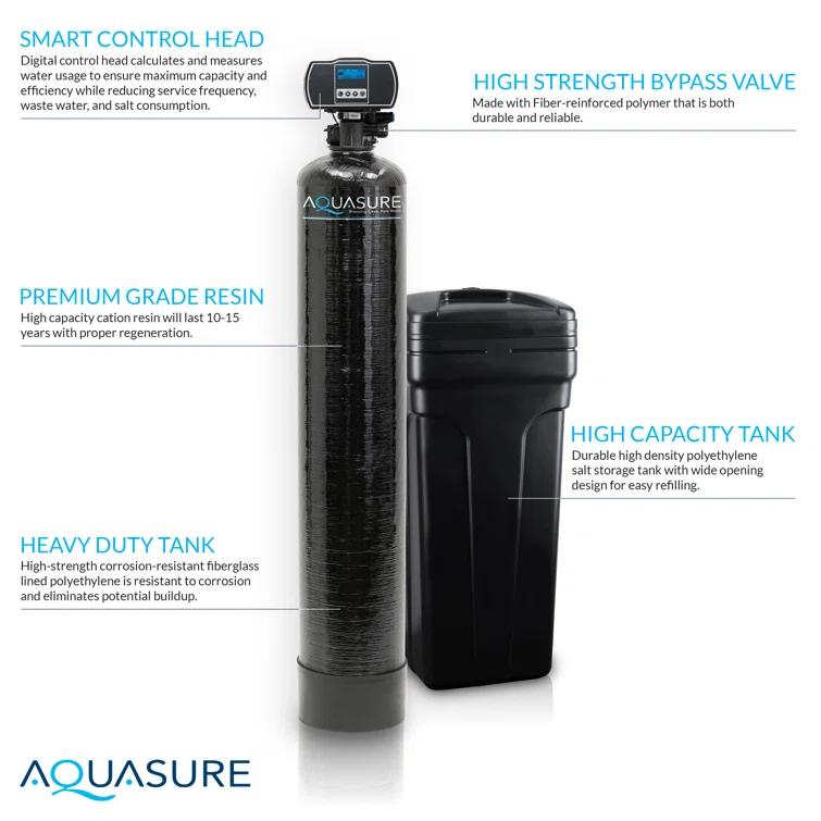 Aquasure 70,000 Grains Whole House Water Filtration Bundle With 75 GPD RO System, For 4-6 Bathrooms (AS-WHF70D)