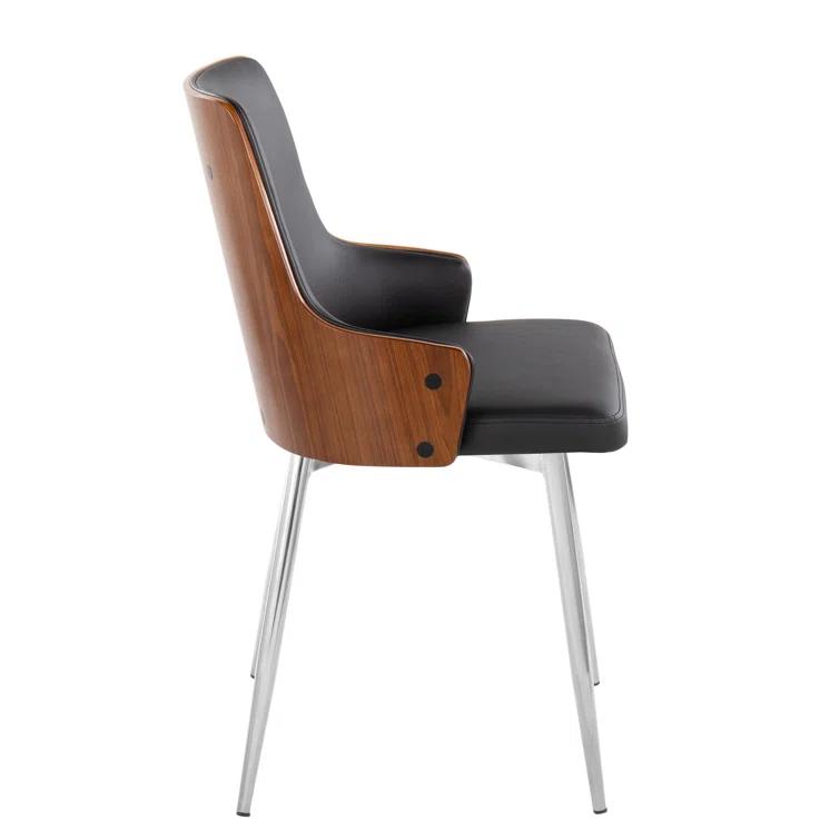 Stella Contemporary Accent/Dining Chair In Chrome Metal, Walnut Wood And Black Faux Leather By Lumisource - Set Of 2 (Set of 2)