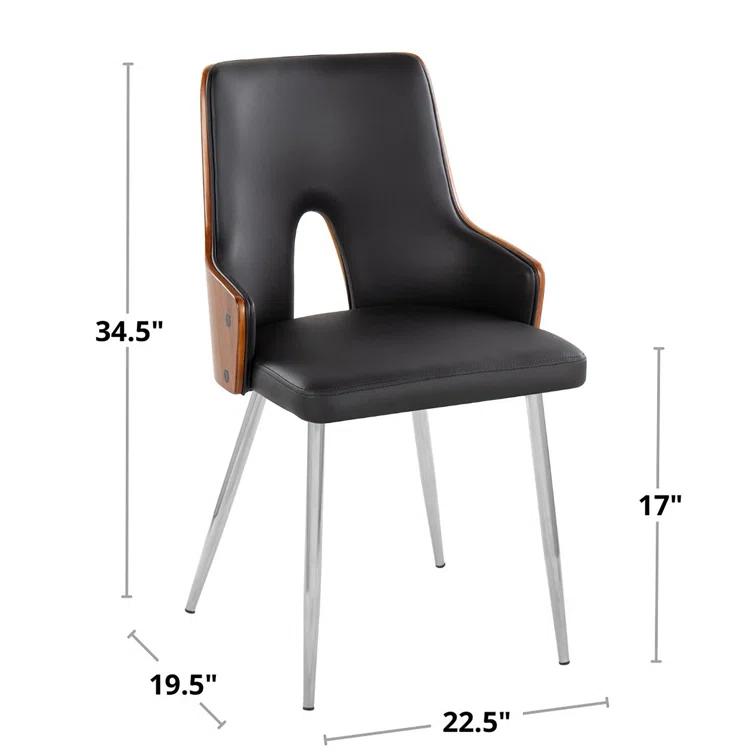 Stella Contemporary Accent/Dining Chair In Chrome Metal, Walnut Wood And Black Faux Leather By Lumisource - Set Of 2 (Set of 2)