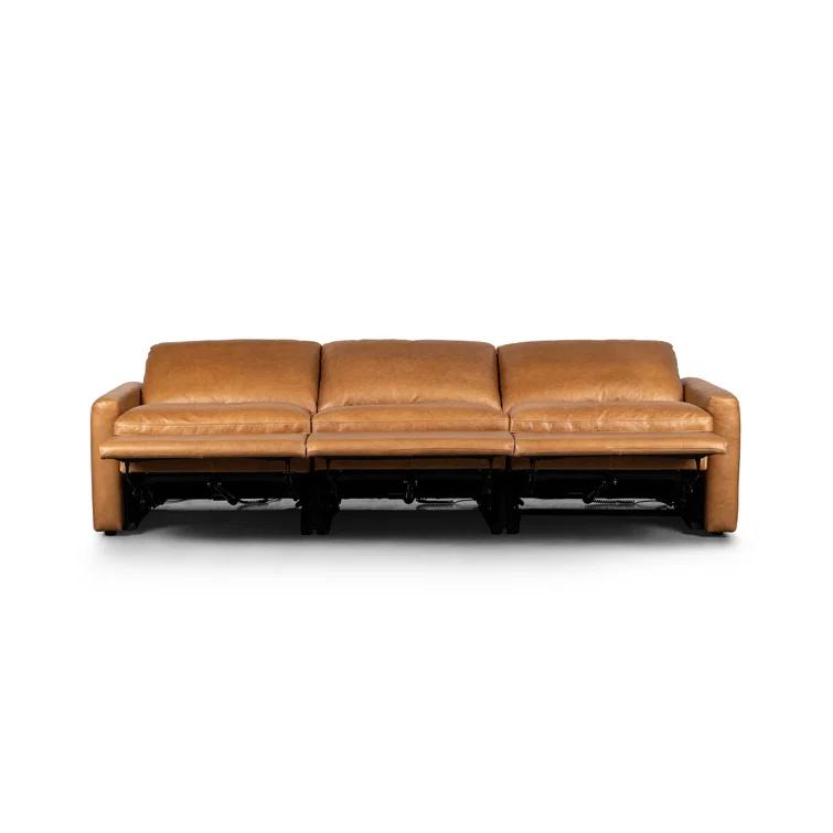 Sonoma Butterscotch Leather Three-Piece Sectional with Wood Frame