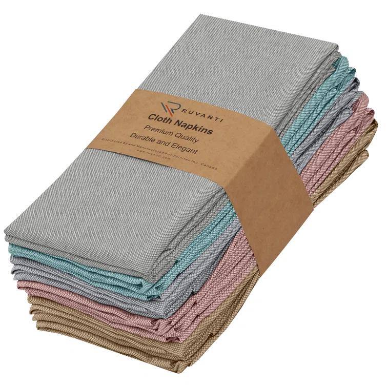 Poly Cotton Square Cloth Napkins Chambray Fabric (Set of 12)