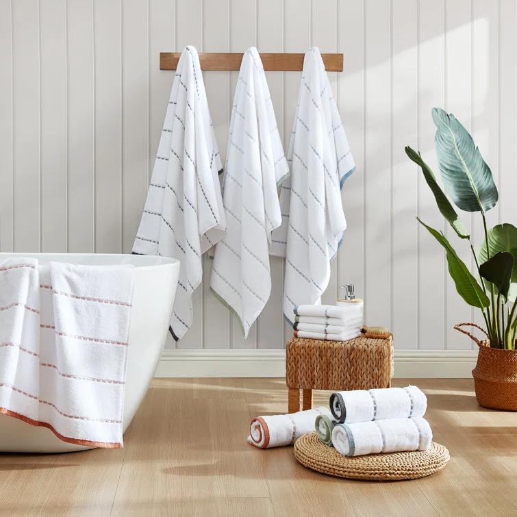 Tommy Bahama Ridley Solid Cotton Blue 3 Piece Towel Set