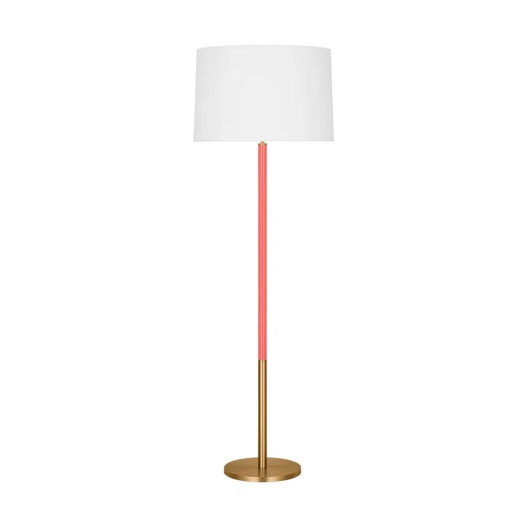 Monroe Burnished Brass and Coral Floor Lamp with White Linen Shade