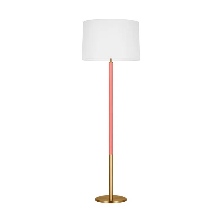 Monroe Burnished Brass and Coral Floor Lamp with White Linen Shade