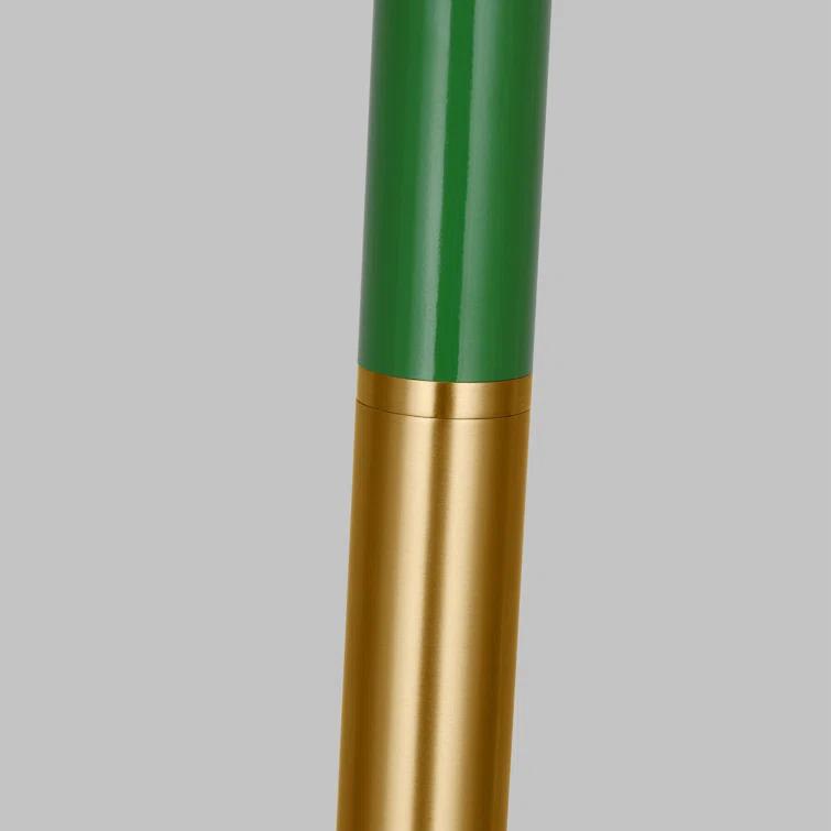Burnished Brass and Green Floor Lamp with White Linen Shade
