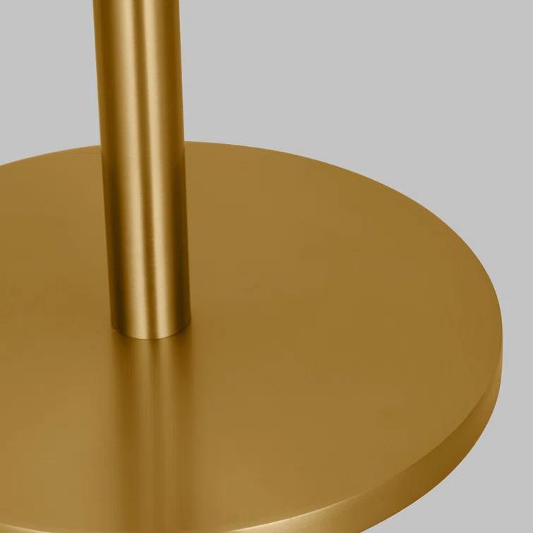 Burnished Brass and Green Floor Lamp with White Linen Shade