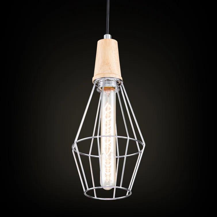 Coman 6"W Silver + Nature Wood Finish Dimmable & Adjustable Height Pendant Light Include T Bulb