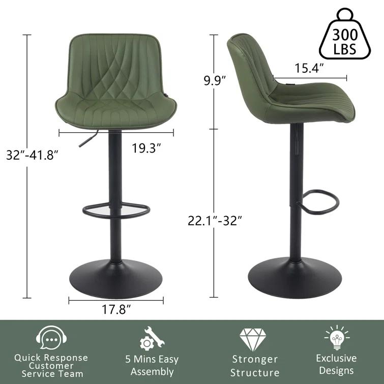 Zager Swivel Adjustable Height Bar Stools, Leather Upholstered Counter Stools, Modern Pub Stool