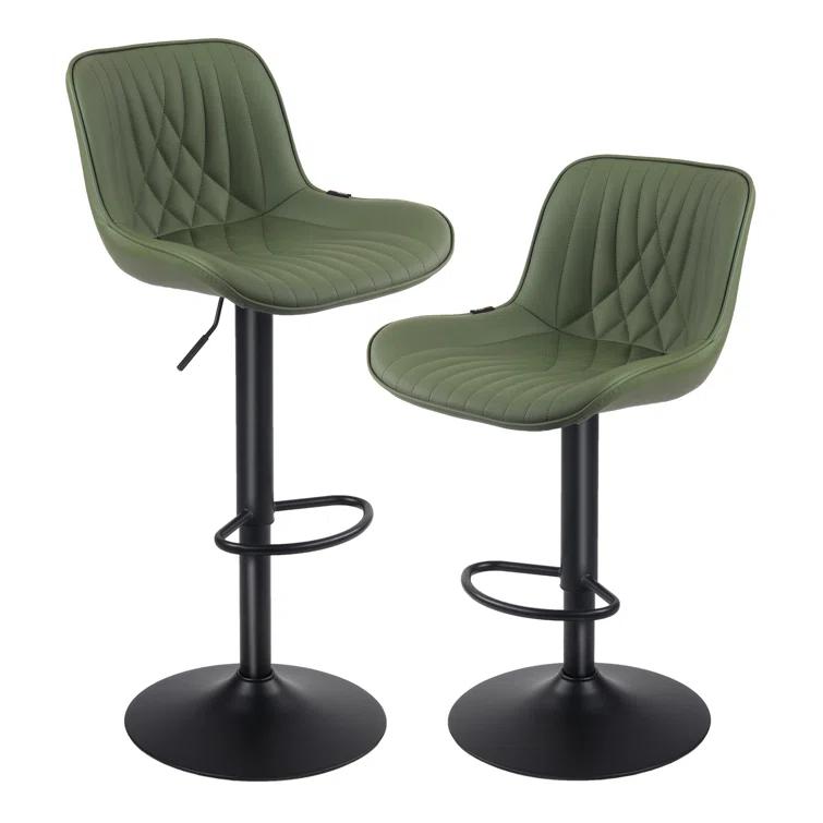 Zager Swivel Adjustable Height Bar Stools, Leather Upholstered Counter Stools, Modern Pub Stool