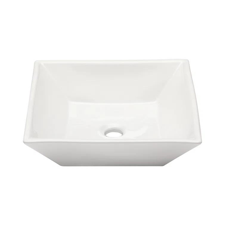 Logmey 16" L x 16" W White Ceramic Vessel Sink Square Above Counter Bathroom Sink Bathroom Vessel Sink LMP18002-1